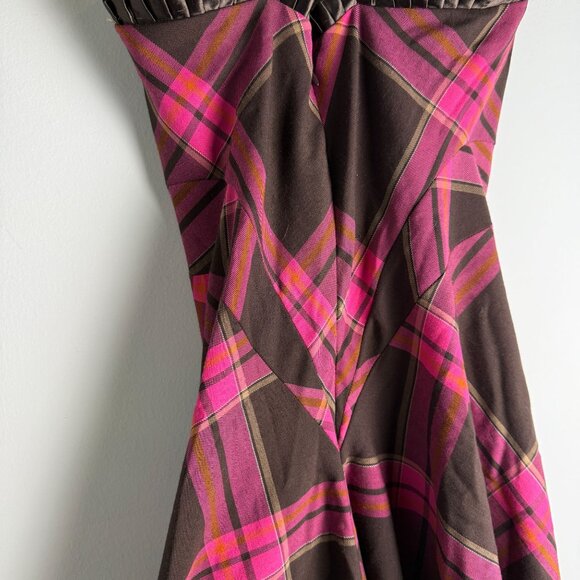 Diane Von Furstenburg Asia Strapless Dress Plaid Pink Brown 4 Whimsygoth Fairy - Picture 5 of 11